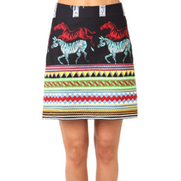 SUNO A-LINE BLACK MINI SKIRT WITH ZEBRA PRINT MODERN TRIBAL - 6 MEDIUM - Picture 2 of 5